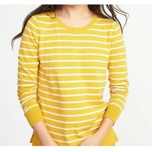 Old Navy Sweater Cotton Blend Mustard Yellow & White Striped Size Large
